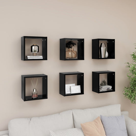 Wall Cube Shelves 6 pcs Black 26x15x26 cm