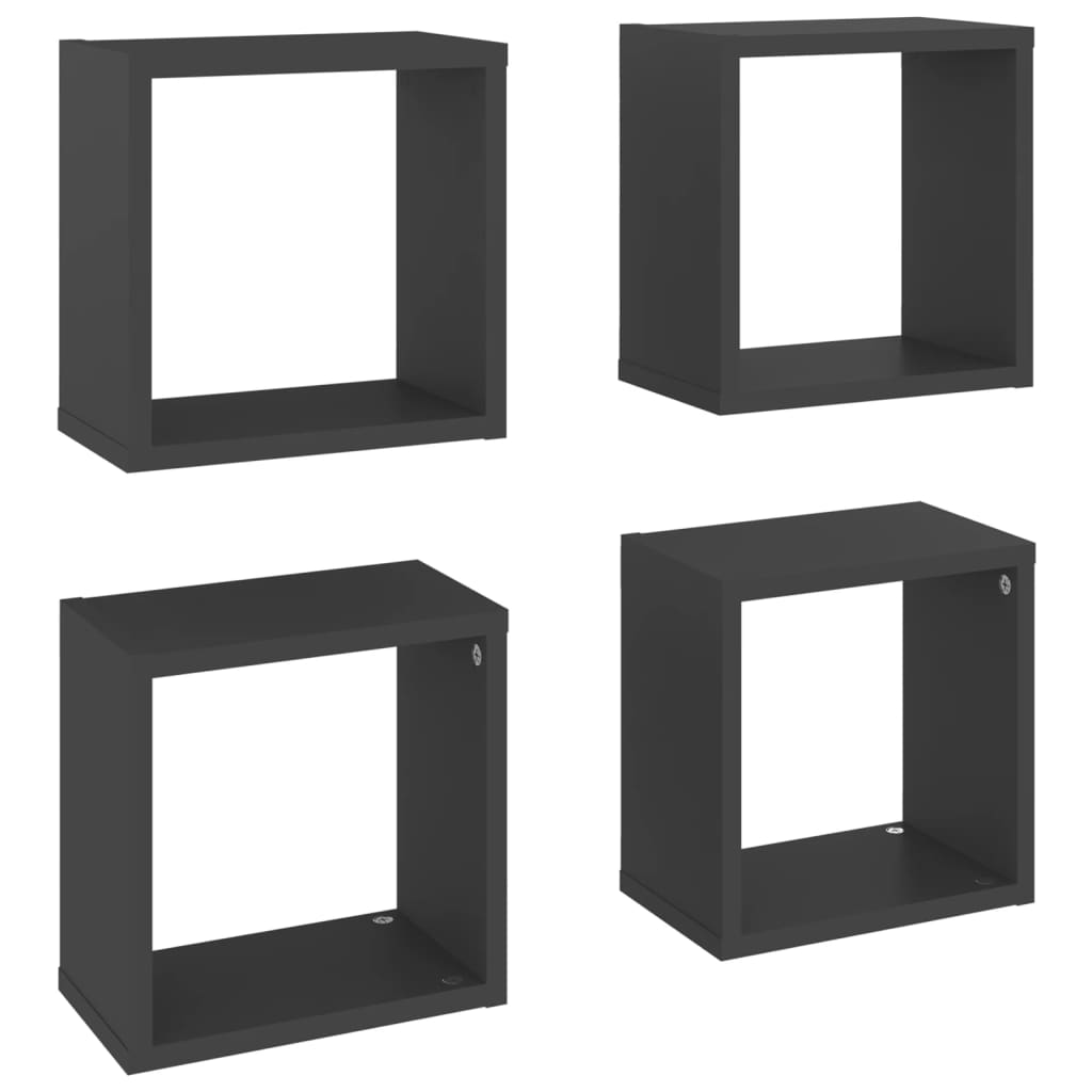 Wall Cube Shelves 4 pcs Grey 26x15x26 cm