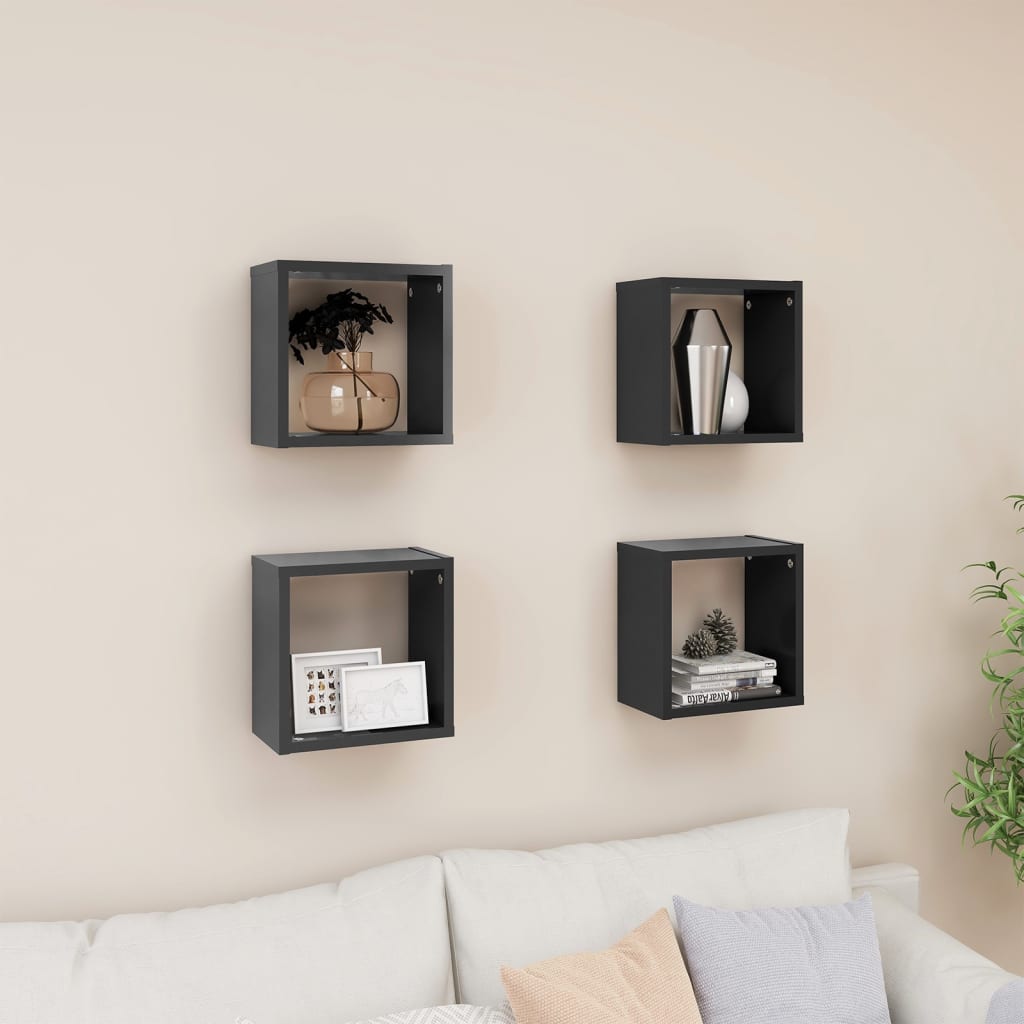 Wall Cube Shelves 4 pcs Grey 26x15x26 cm