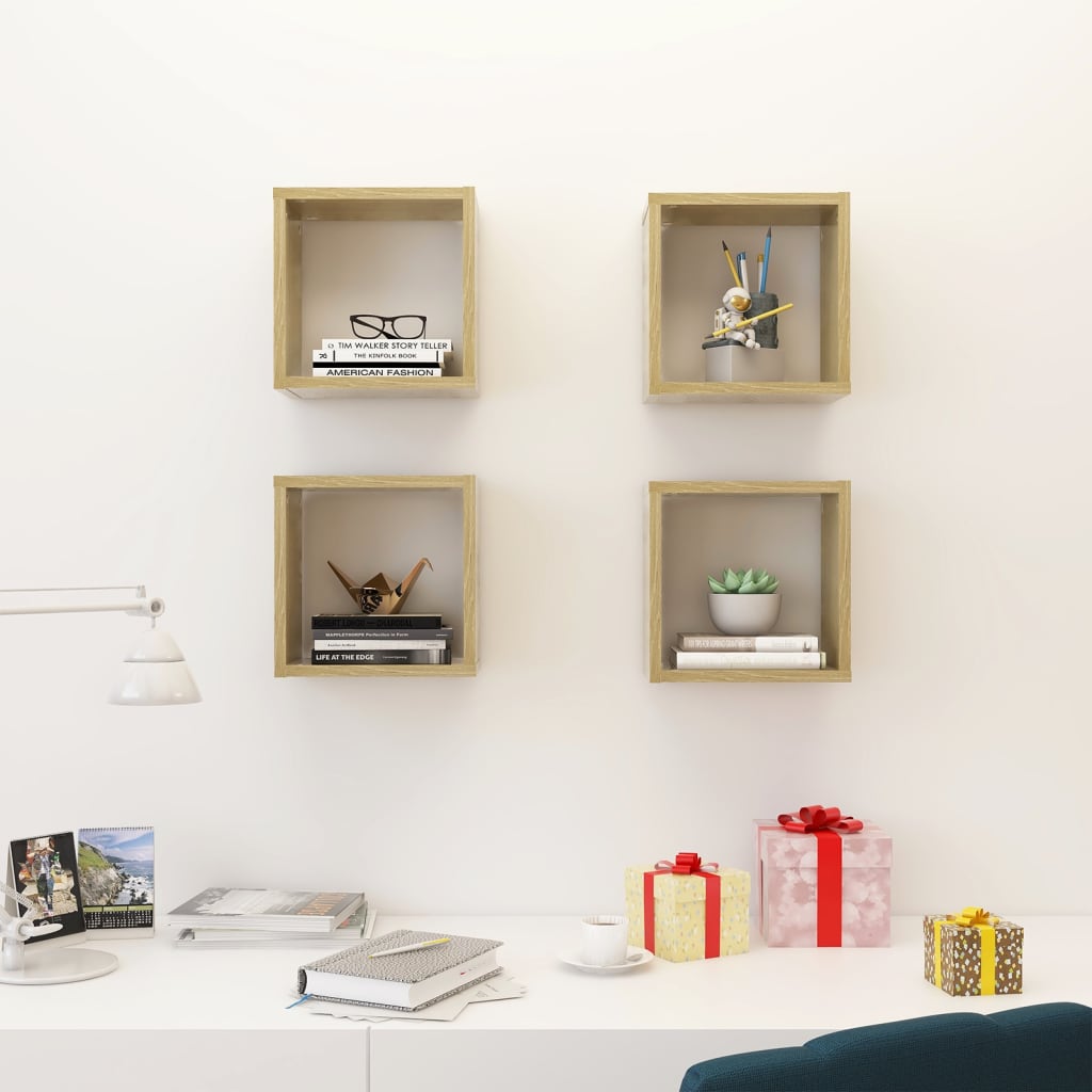 Wall Cube Shelves 4 pcs Sonoma Oak 26x15x26 cm