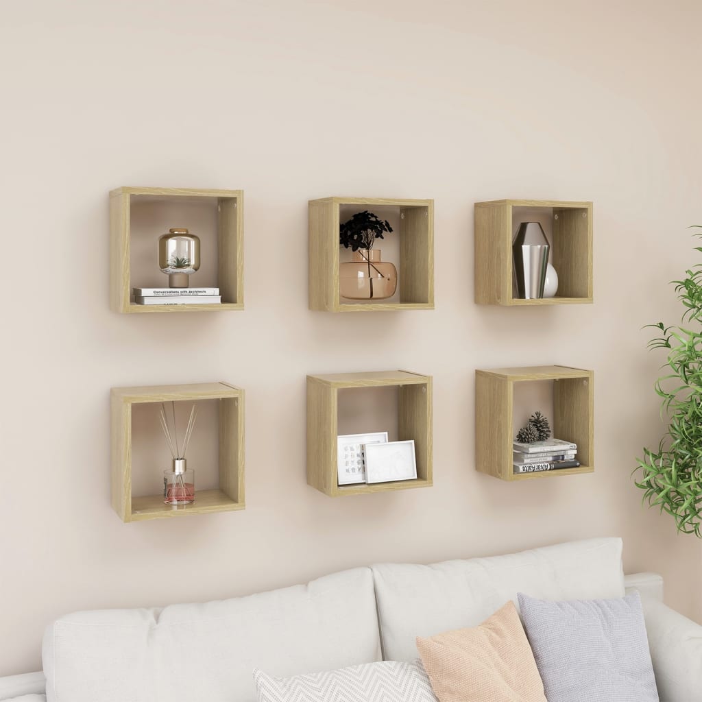 Wall Cube Shelves 6 pcs Sonoma Oak 26x15x26 cm