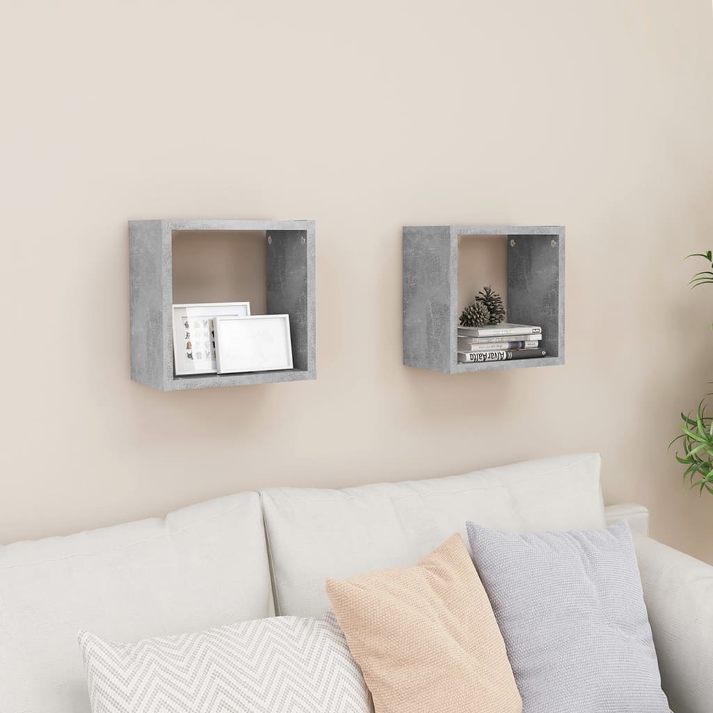 Wall Cube Shelves 2 pcs Concrete Grey 26x15x26 cm