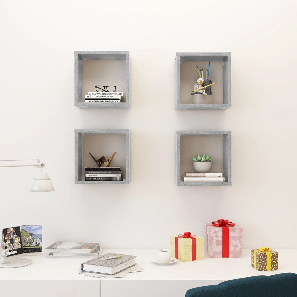 Wall Cube Shelves 4 pcs Concrete Grey 26x15x26 cm