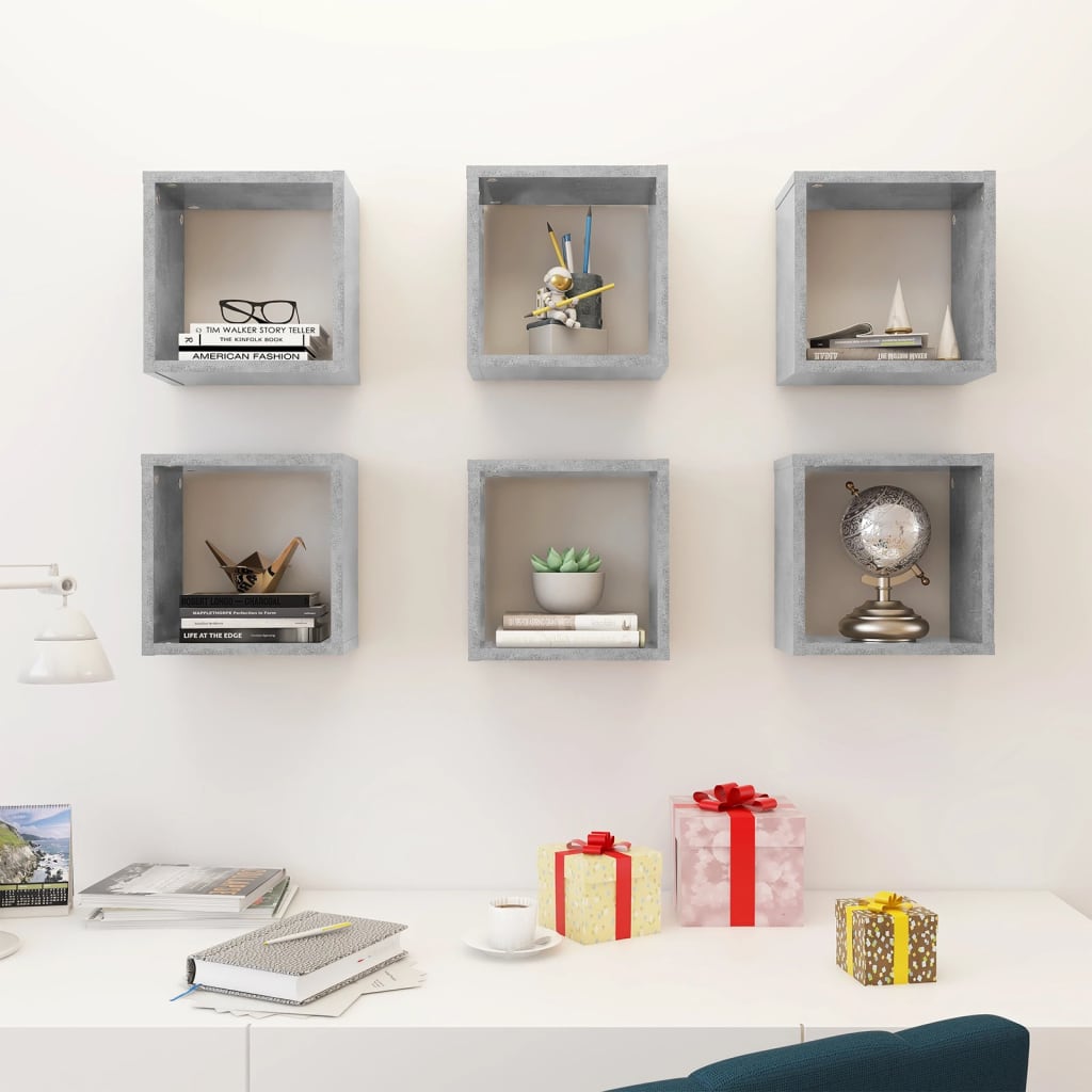 Wall Cube Shelves 6 pcs Concrete Grey 26x15x26 cm