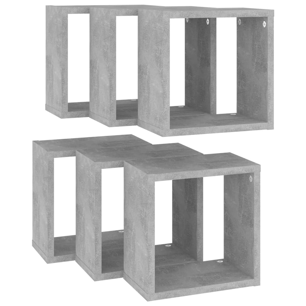 Wall Cube Shelves 6 pcs Concrete Grey 26x15x26 cm