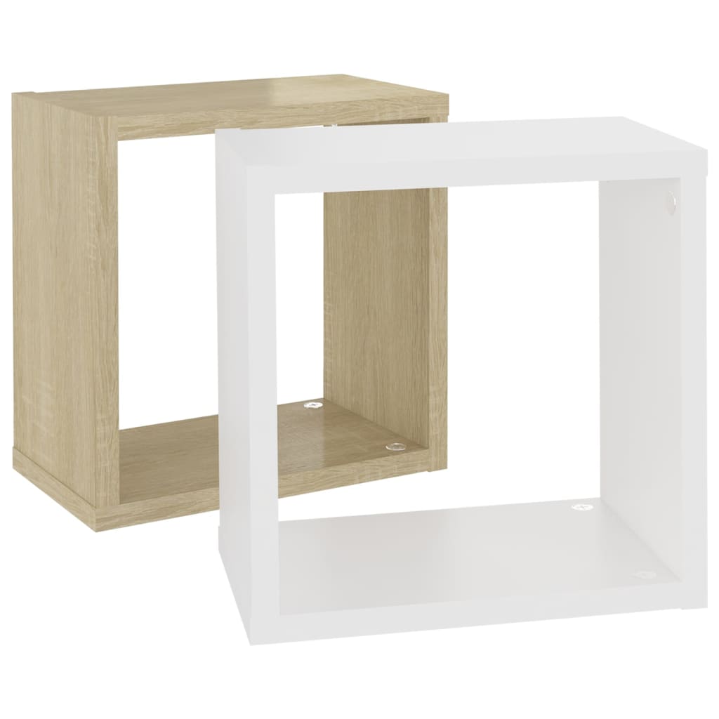 Wall Cube Shelves 2 pcs White and Sonoma Oak 26x15x26 cm