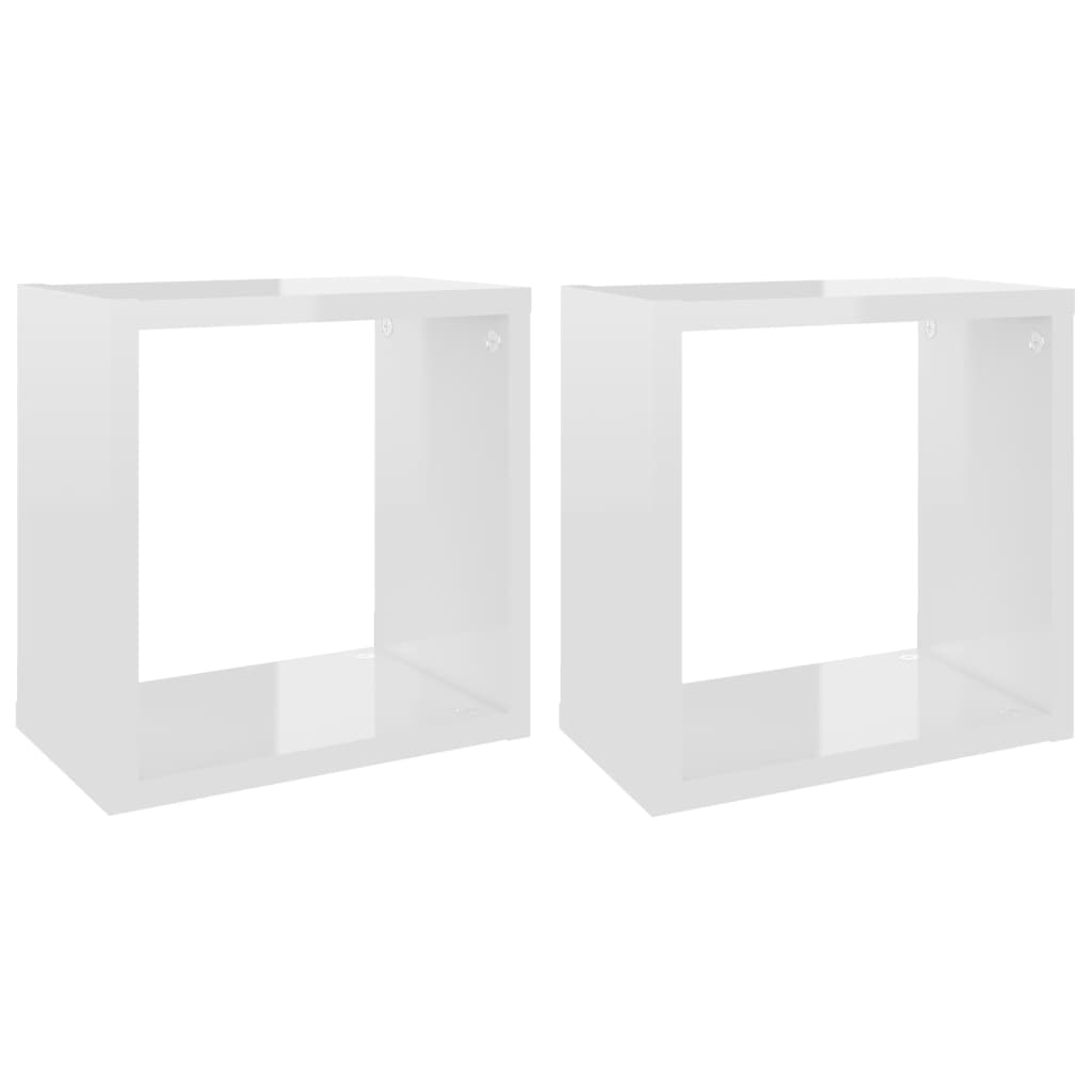 Wall Cube Shelves 2 pcs High Gloss White 26x15x26 cm