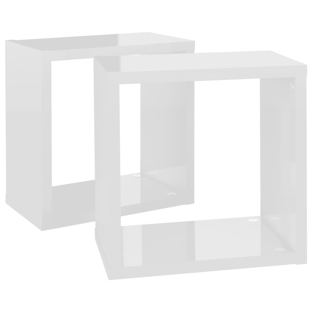 Wall Cube Shelves 2 pcs High Gloss White 26x15x26 cm