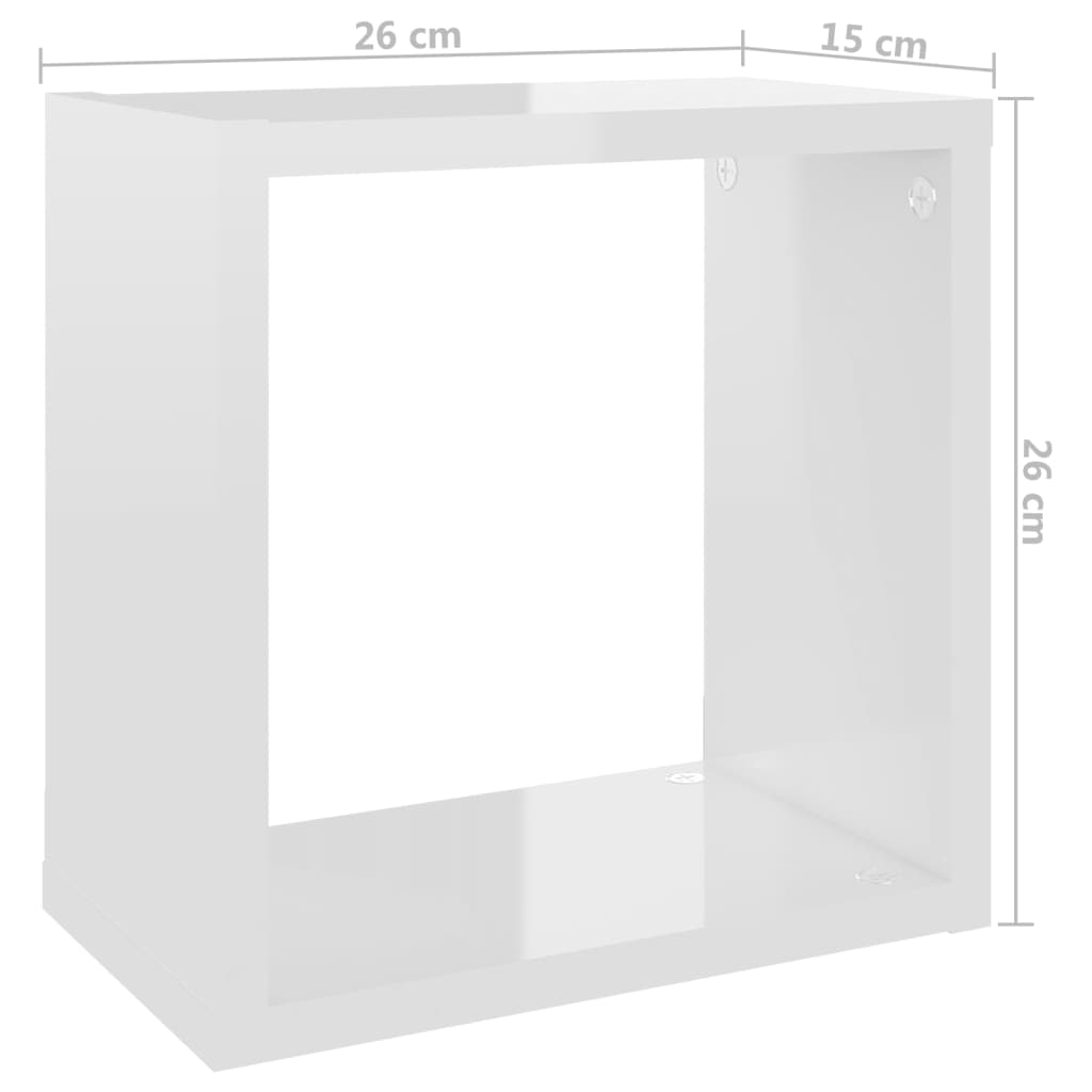 Wall Cube Shelves 2 pcs High Gloss White 26x15x26 cm