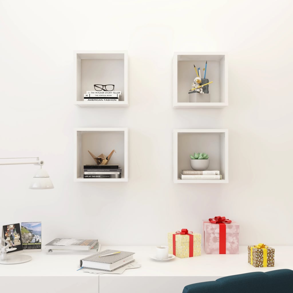 Wall Cube Shelves 4 pcs High Gloss White 26x15x26 cm