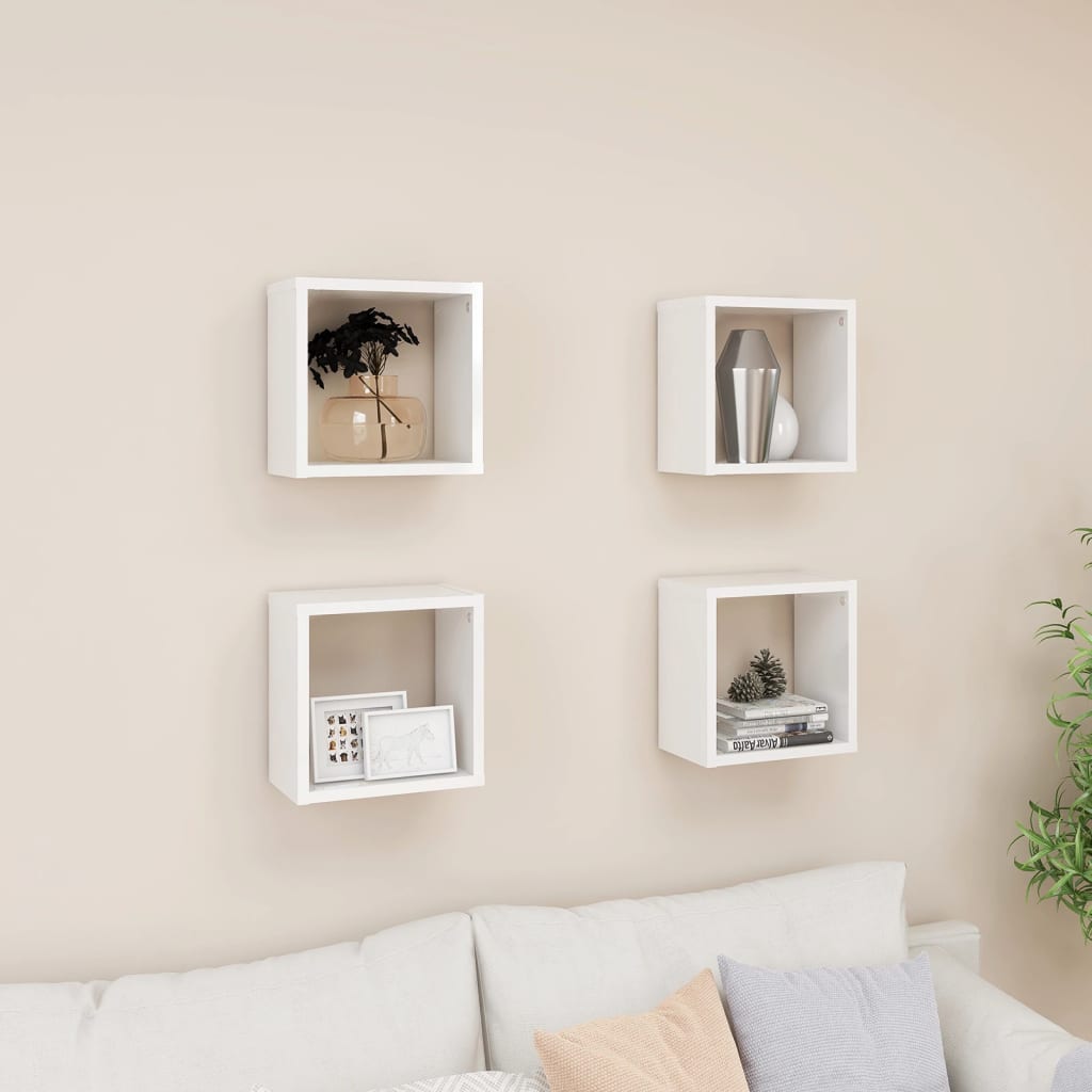 Wall Cube Shelves 4 pcs High Gloss White 26x15x26 cm