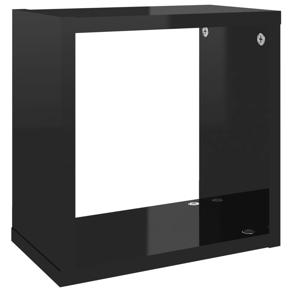 Wall Cube Shelves 2 pcs High Gloss Black 26x15x26 cm