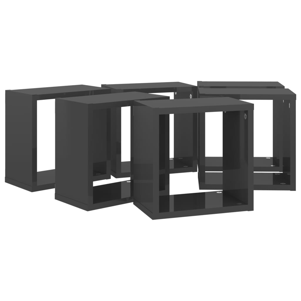 Wall Cube Shelves 6 pcs High Gloss Grey 26x15x26 cm