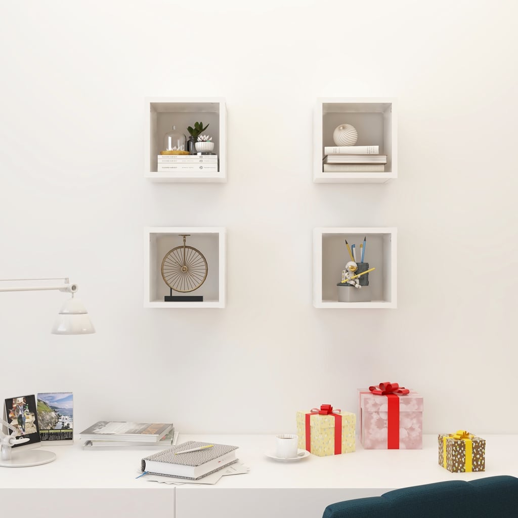 Wall Cube Shelves 4 pcs White 22x15x22 cm