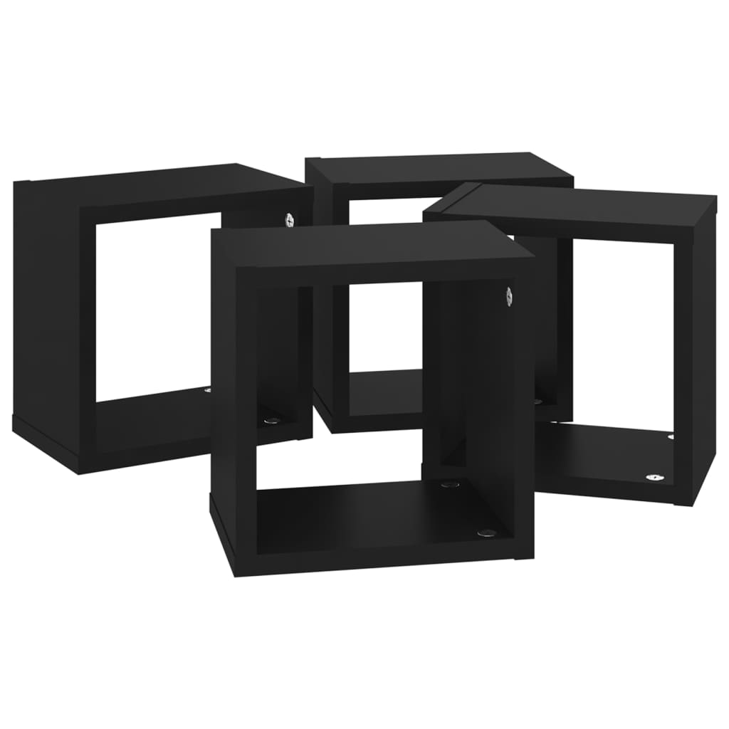 Wall Cube Shelves 4 pcs Black 22x15x22 cm