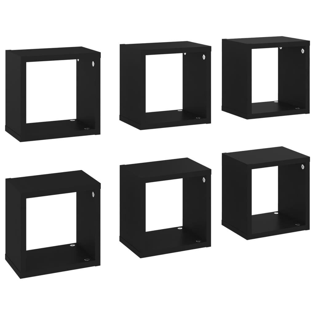 Wall Cube Shelves 6 pcs Black 22x15x22 cm