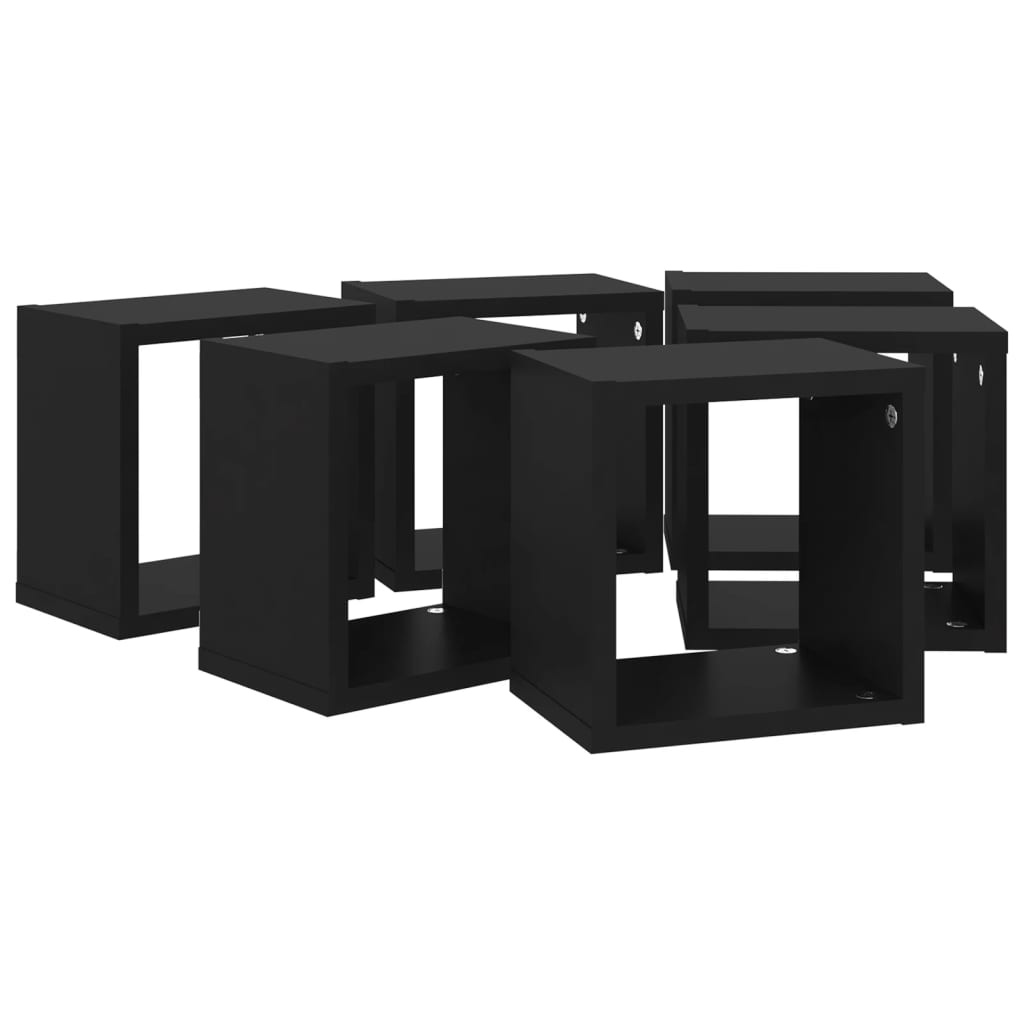 Wall Cube Shelves 6 pcs Black 22x15x22 cm