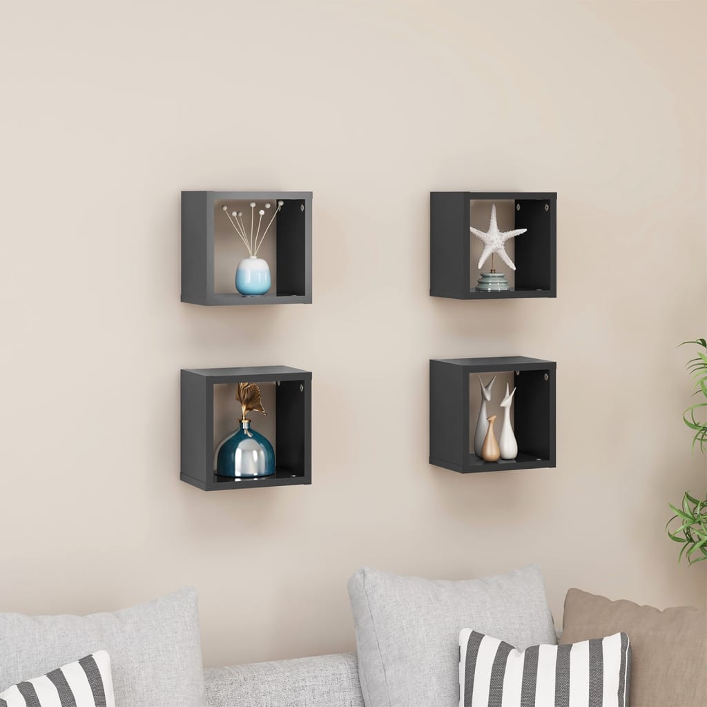 Wall Cube Shelves 4 pcs Grey 22x15x22 cm