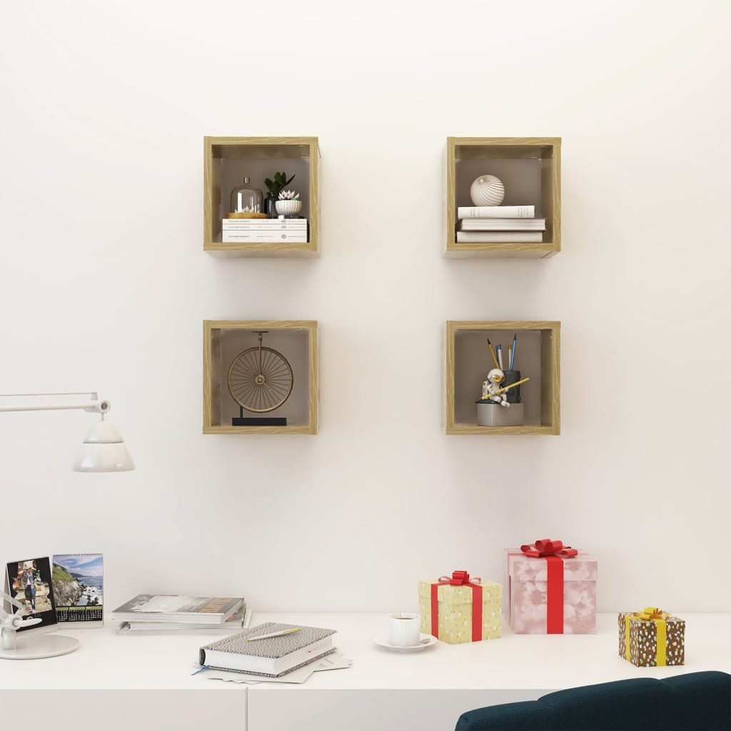 Wall Cube Shelves 4 pcs Sonoma Oak 22x15x22 cm