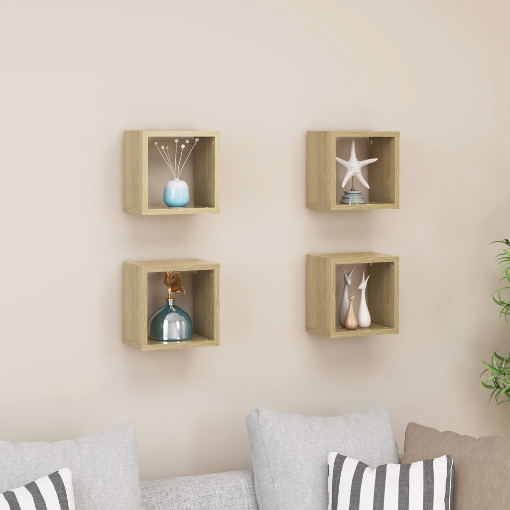 Wall Cube Shelves 4 pcs Sonoma Oak 22x15x22 cm