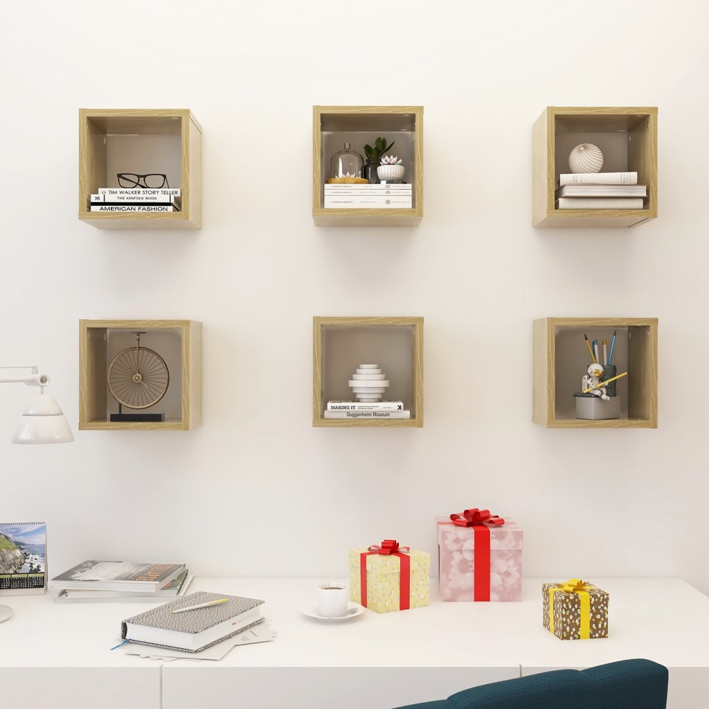 Wall Cube Shelves 6 pcs Sonoma Oak 22x15x22 cm