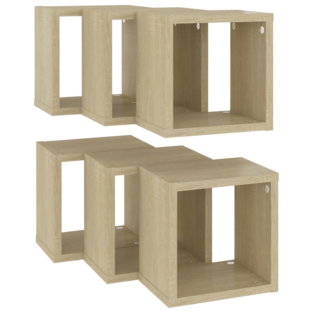 Wall Cube Shelves 6 pcs Sonoma Oak 22x15x22 cm