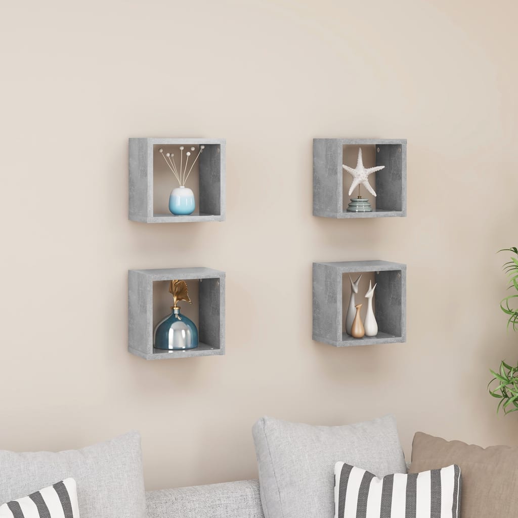 Wall Cube Shelves 4 pcs Concrete Grey 22x15x22 cm