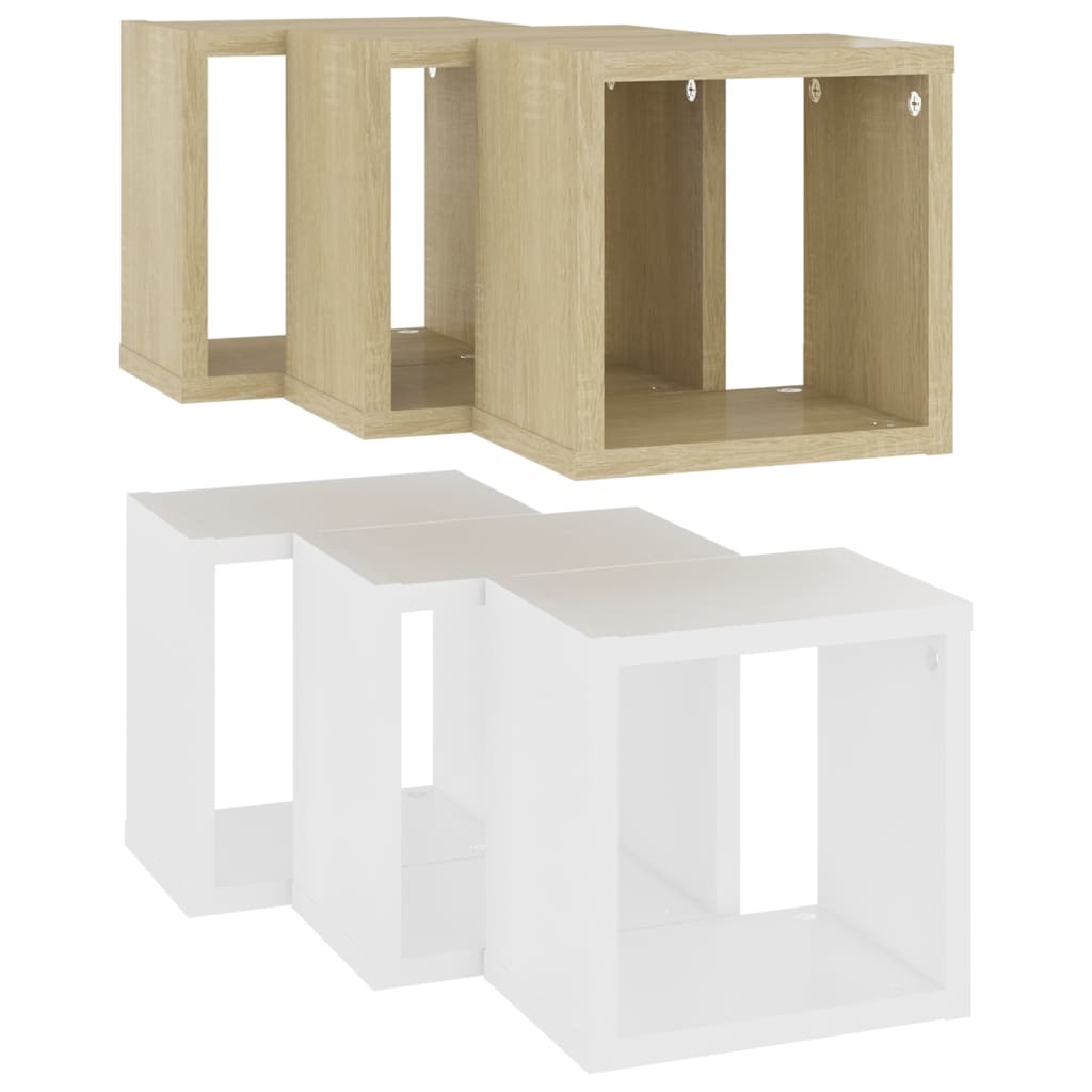 Wall Cube Shelves 6 pcs White and Sonoma Oak 22x15x22 cm