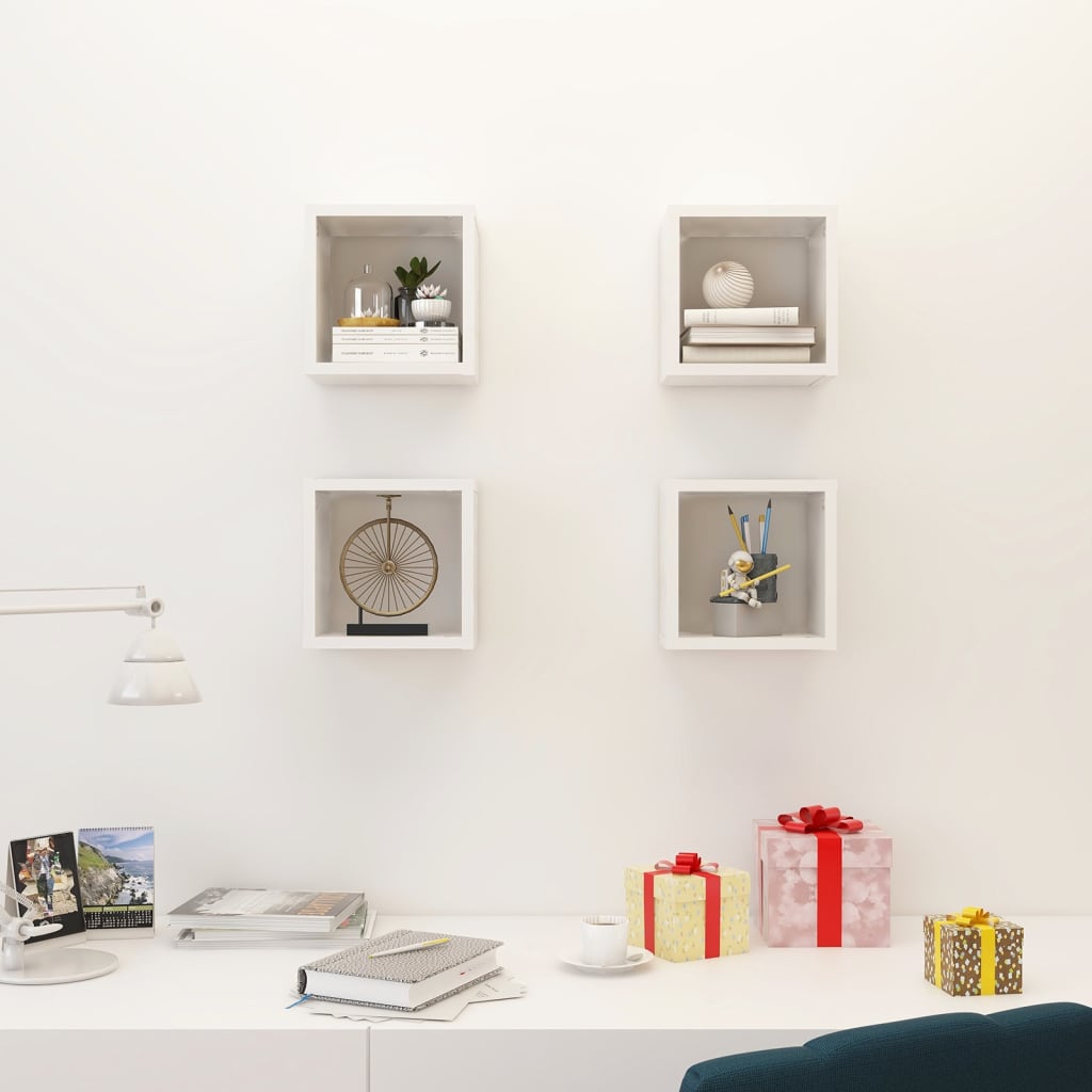 Wall Cube Shelves 4 pcs High Gloss White 22x15x22 cm