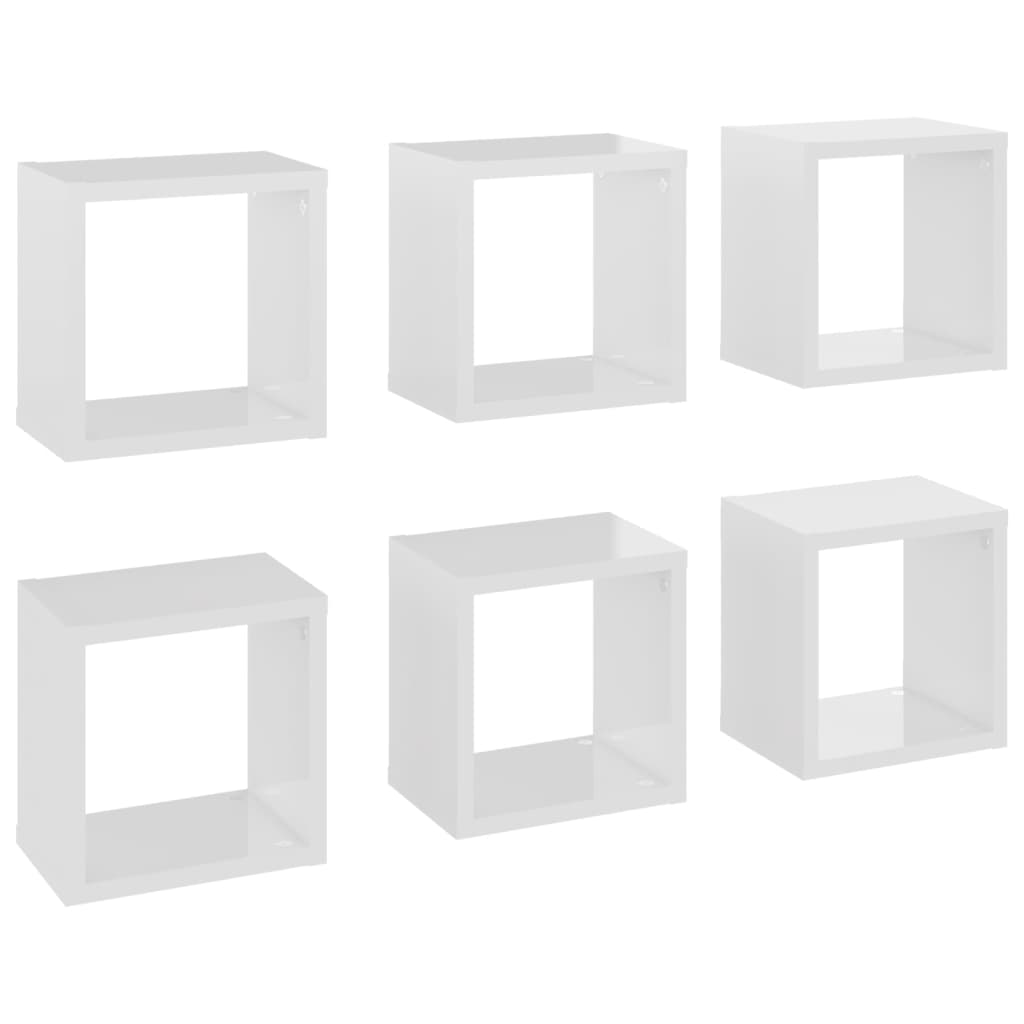 Wall Cube Shelves 6 pcs High Gloss White 22x15x22 cm