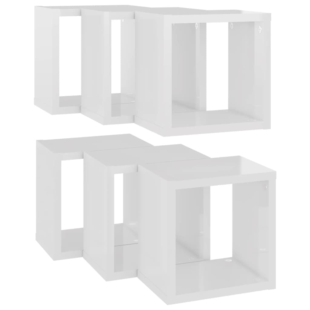 Wall Cube Shelves 6 pcs High Gloss White 22x15x22 cm