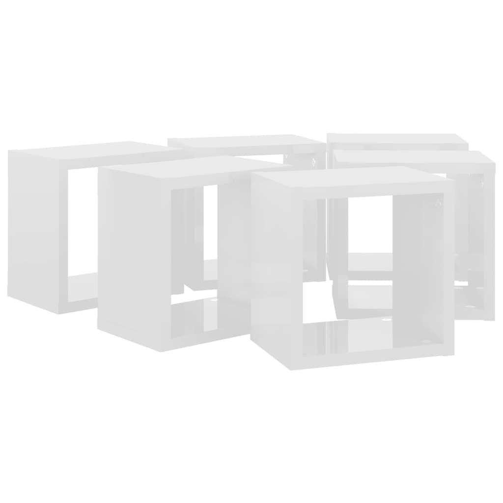 Wall Cube Shelves 6 pcs High Gloss White 22x15x22 cm