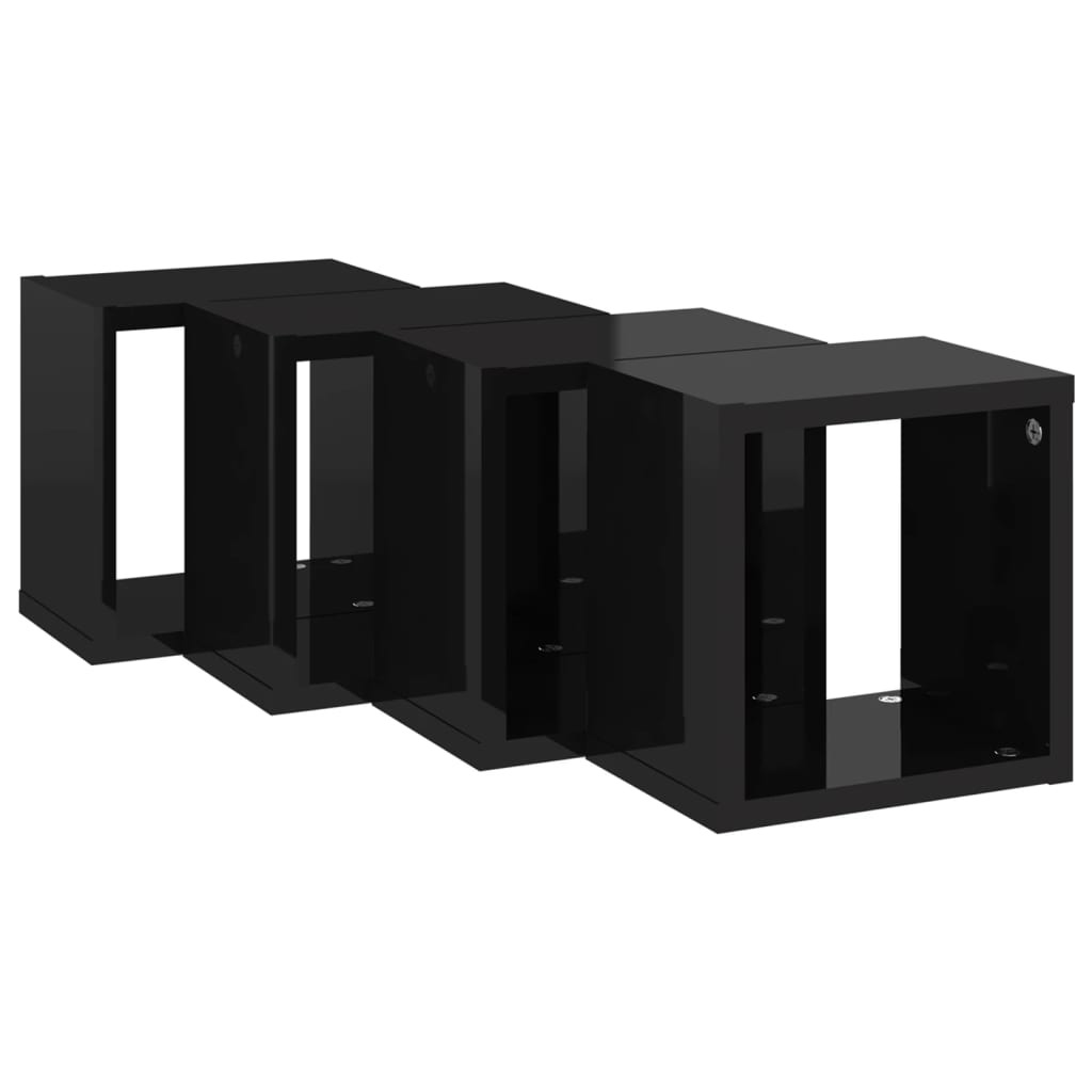 Wall Cube Shelves 4 pcs High Gloss Black 22x15x22 cm