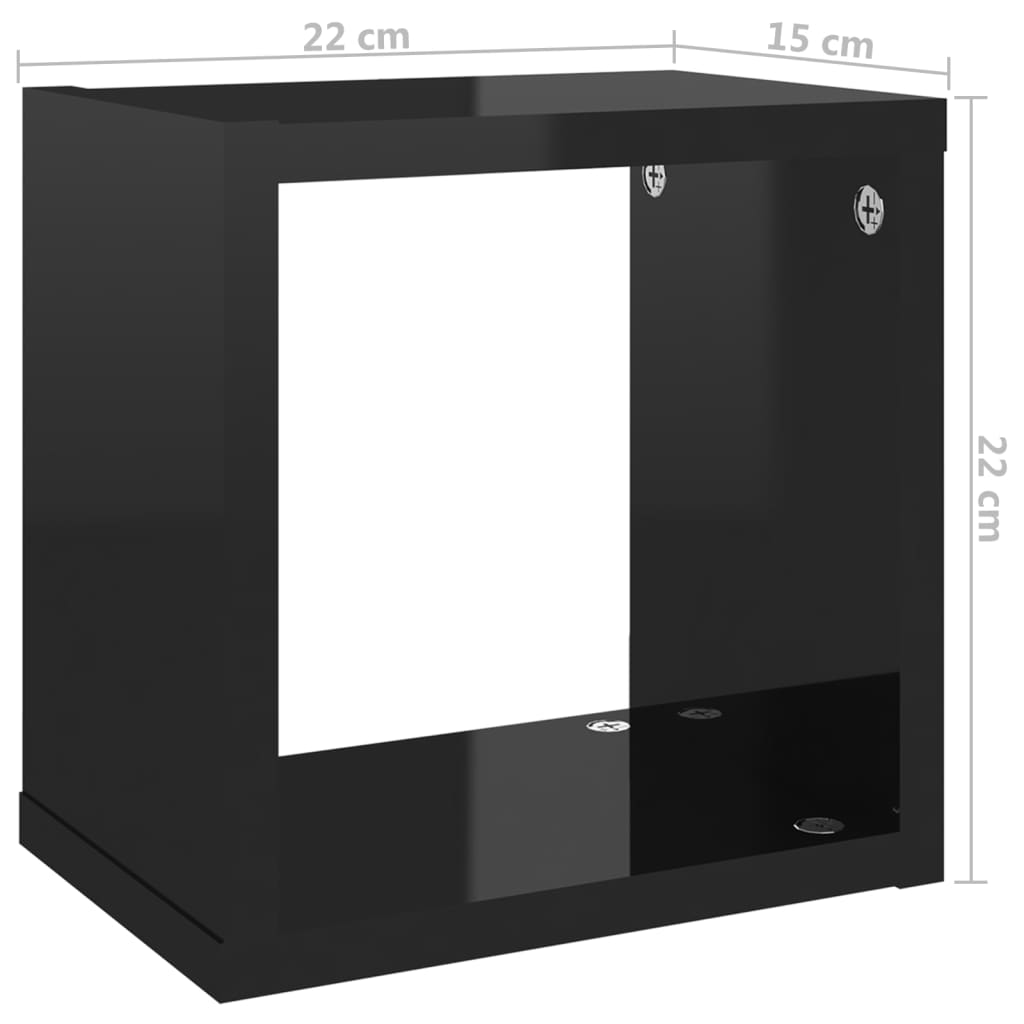 Wall Cube Shelves 6 pcs High Gloss Black 22x15x22 cm