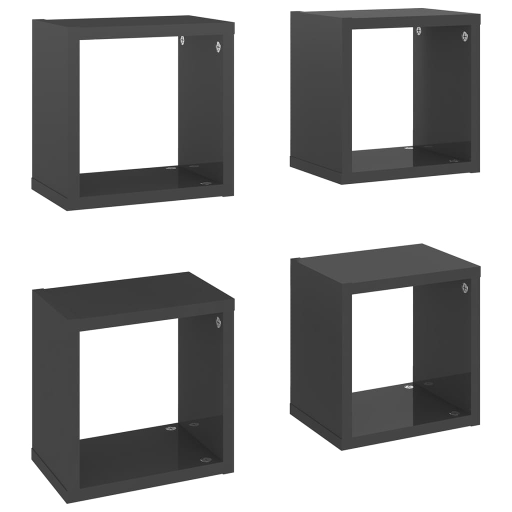 Wall Cube Shelves 4 pcs High Gloss Grey 22x15x22 cm