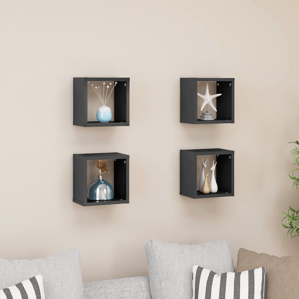 Wall Cube Shelves 4 pcs High Gloss Grey 22x15x22 cm