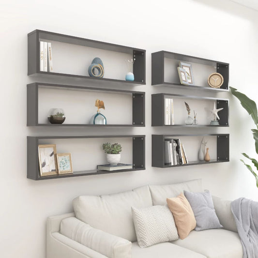 Wall Cube Shelves 6 pcs Grey 100x15x30 cm Engineered Wood