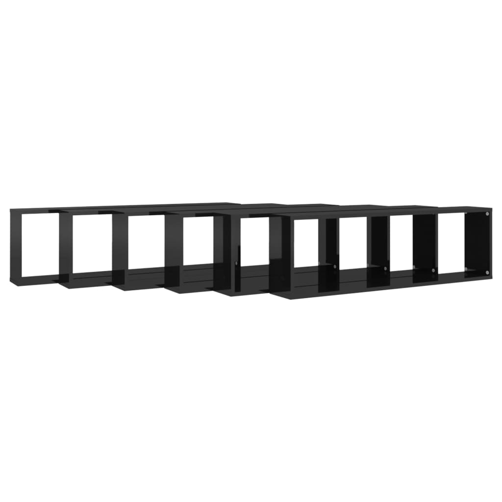 Wall Cube Shelves 6 pcs High Gloss Black 100x15x30 cm Engineered Wood