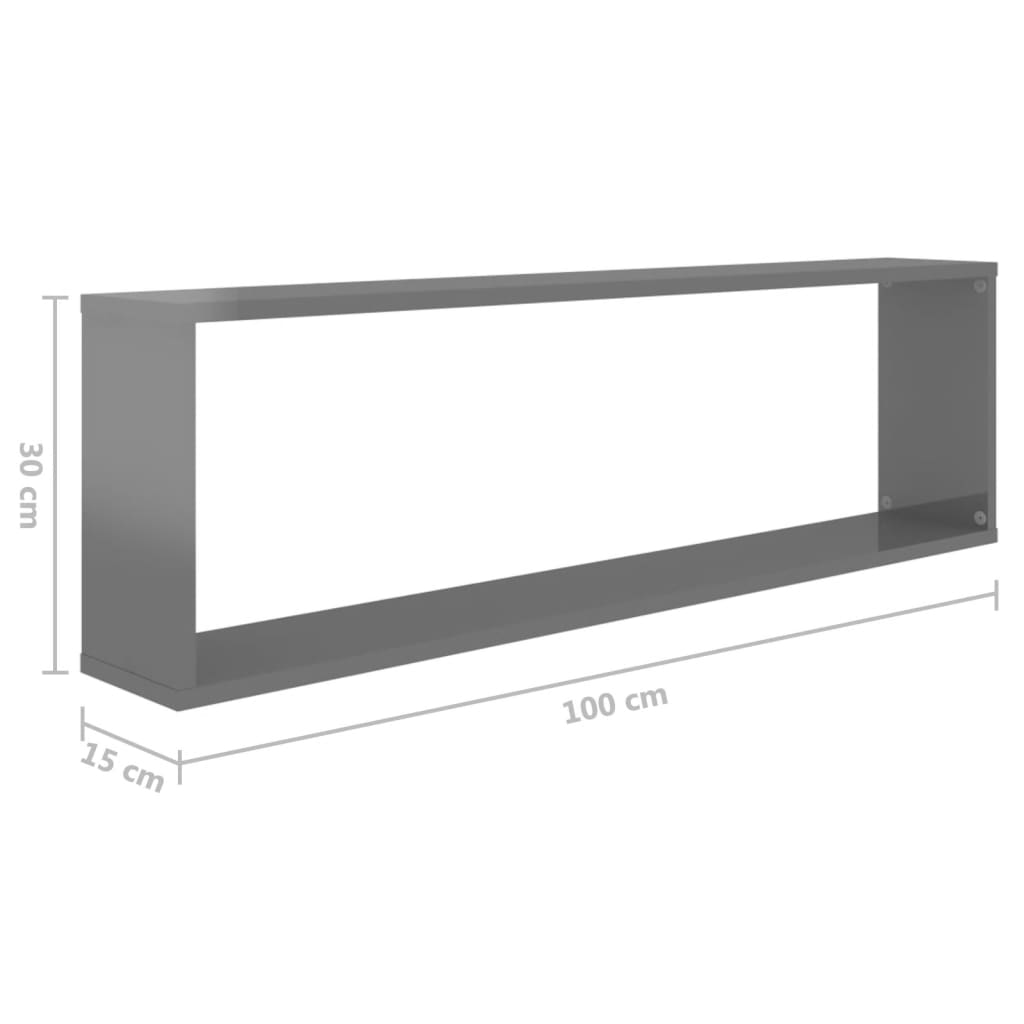 Wall Cube Shelves 4 pcs High Gloss Grey 100x15x30 cm Engineered Wood