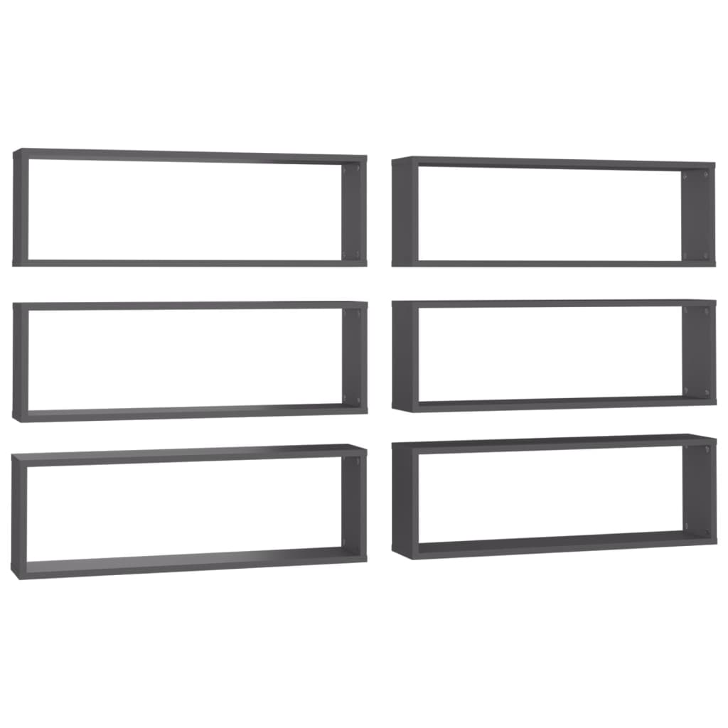 Wall Cube Shelves 6 pcs Grey 80x15x26.5 cm Engineered Wood