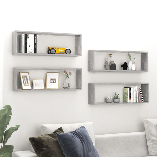 Wall Cube Shelves 4 pcs Concrete Grey 80x15x26.5 cm Engineered Wood