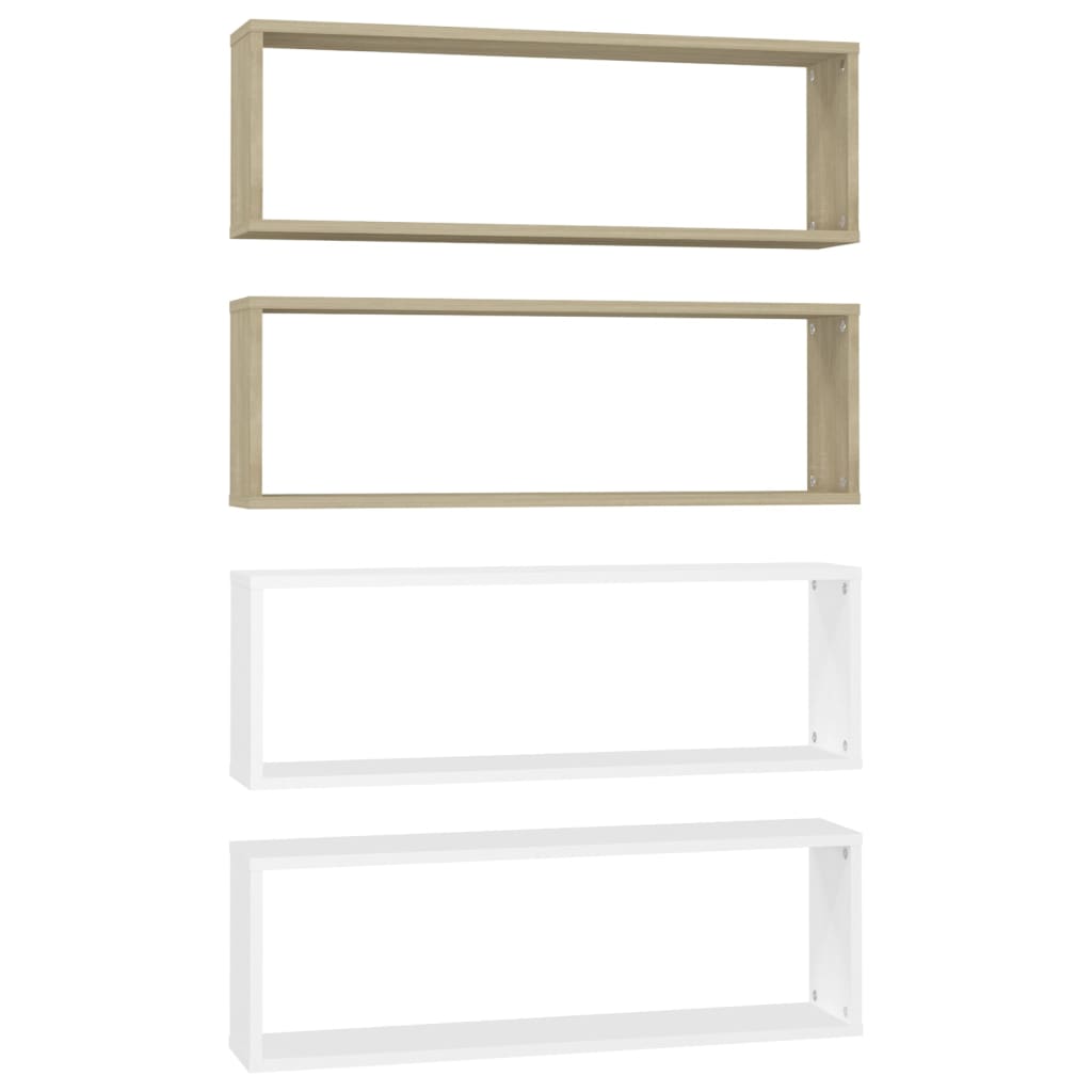 Wall Cube Shelves 4 pcs White&Sonoma Oak 80x15x26.5cm Engineered Wood