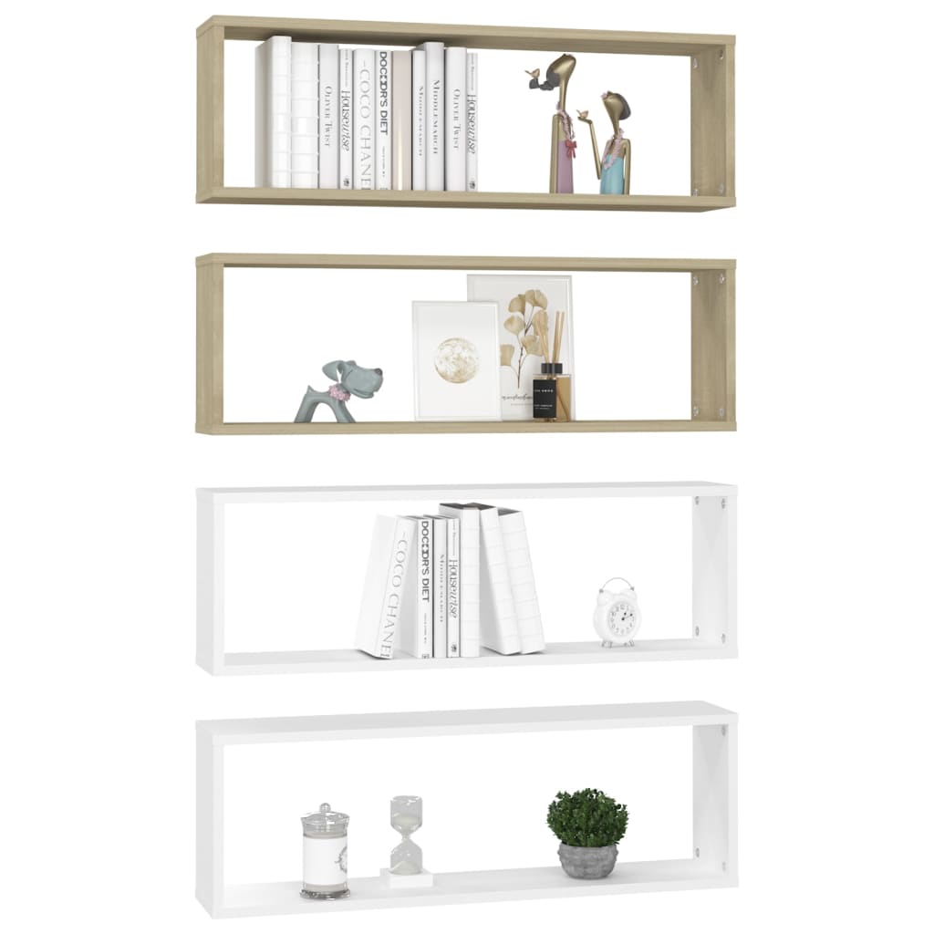 Wall Cube Shelves 4 pcs White&Sonoma Oak 80x15x26.5cm Engineered Wood