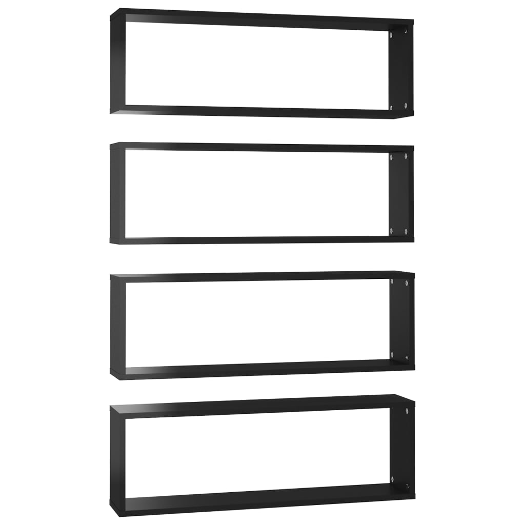 Wall Cube Shelves 4 pcs High Gloss Black 80x15x26.5cm Engineered Wood