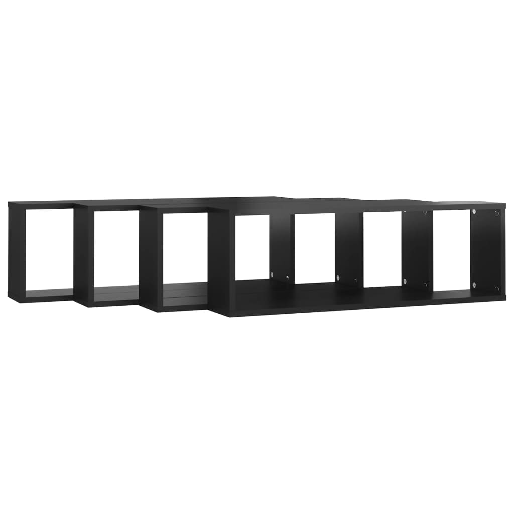 Wall Cube Shelves 4 pcs High Gloss Black 80x15x26.5cm Engineered Wood