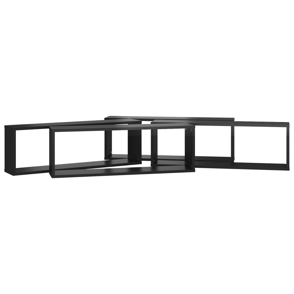 Wall Cube Shelves 4 pcs High Gloss Black 80x15x26.5cm Engineered Wood