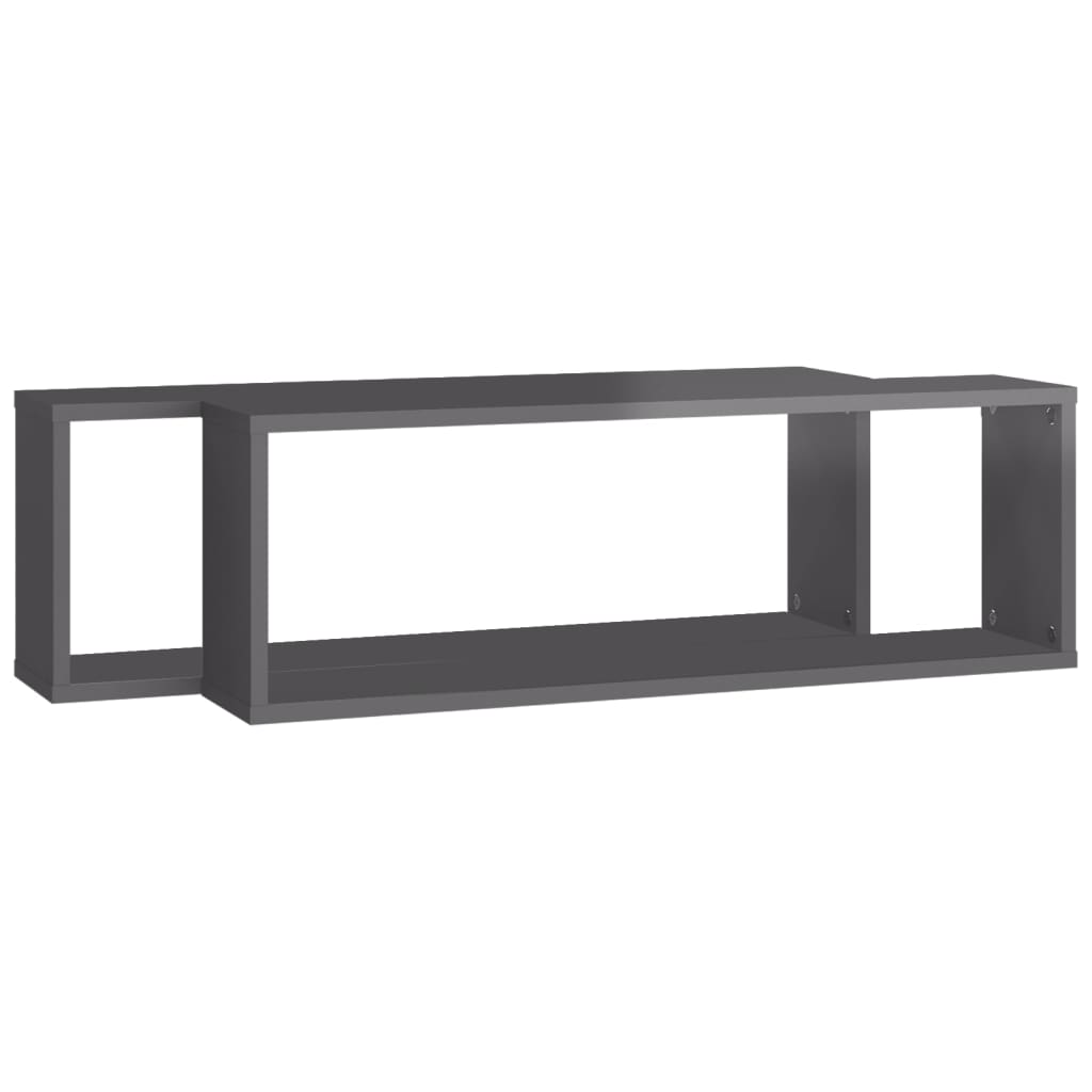 Wall Cube Shelves 2 pcs High Gloss Grey 80x15x26.5 cm Engineered Wood