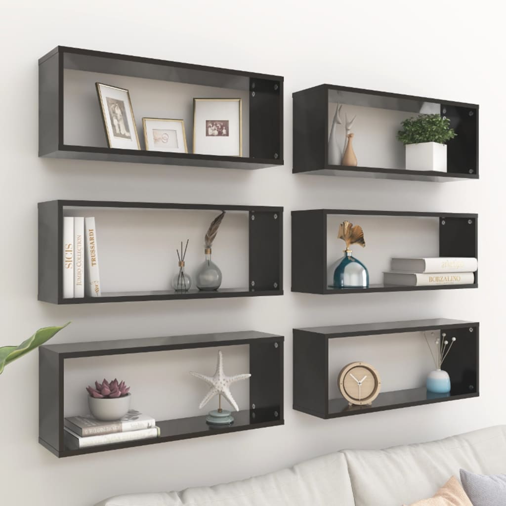 Wall Cube Shelves 6 pcs Black 60x15x23 cm Engineered Wood