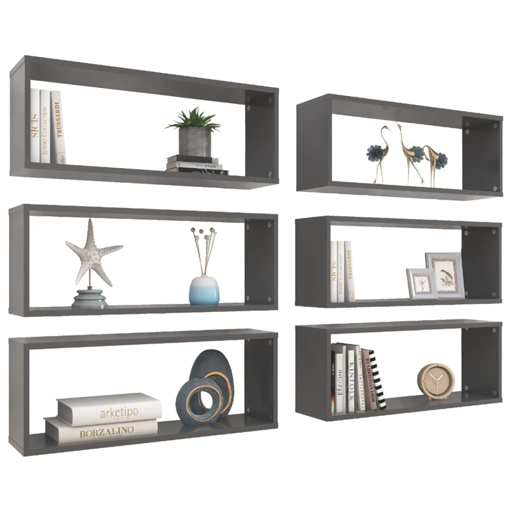 Wall Cube Shelves 6 pcs Grey 60x15x23 cm Engineered Wood