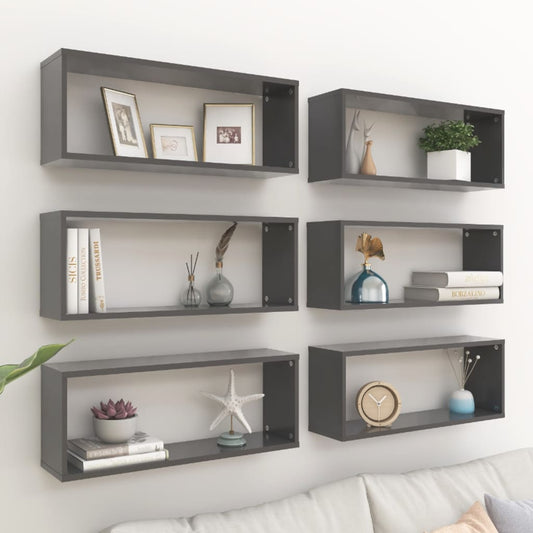 Wall Cube Shelves 6 pcs Grey 60x15x23 cm Engineered Wood